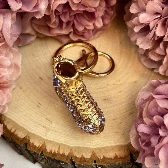 Purple and Gold Crystal Roller Skate Keychain Charm - Picture 11 of 16